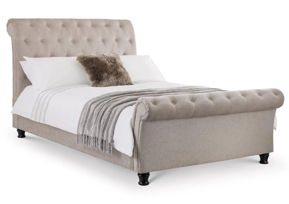 Ravello Mink Coloured Chenille Fabric Scroll Sleigh Bed Frame - 4ft6 Double