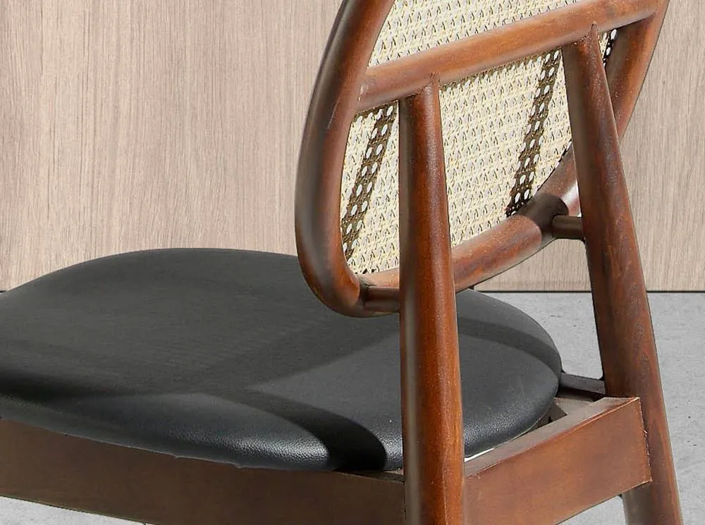 Angel Cerda Model Rattan Dining Chair Black Leatherette, Walnut 5
