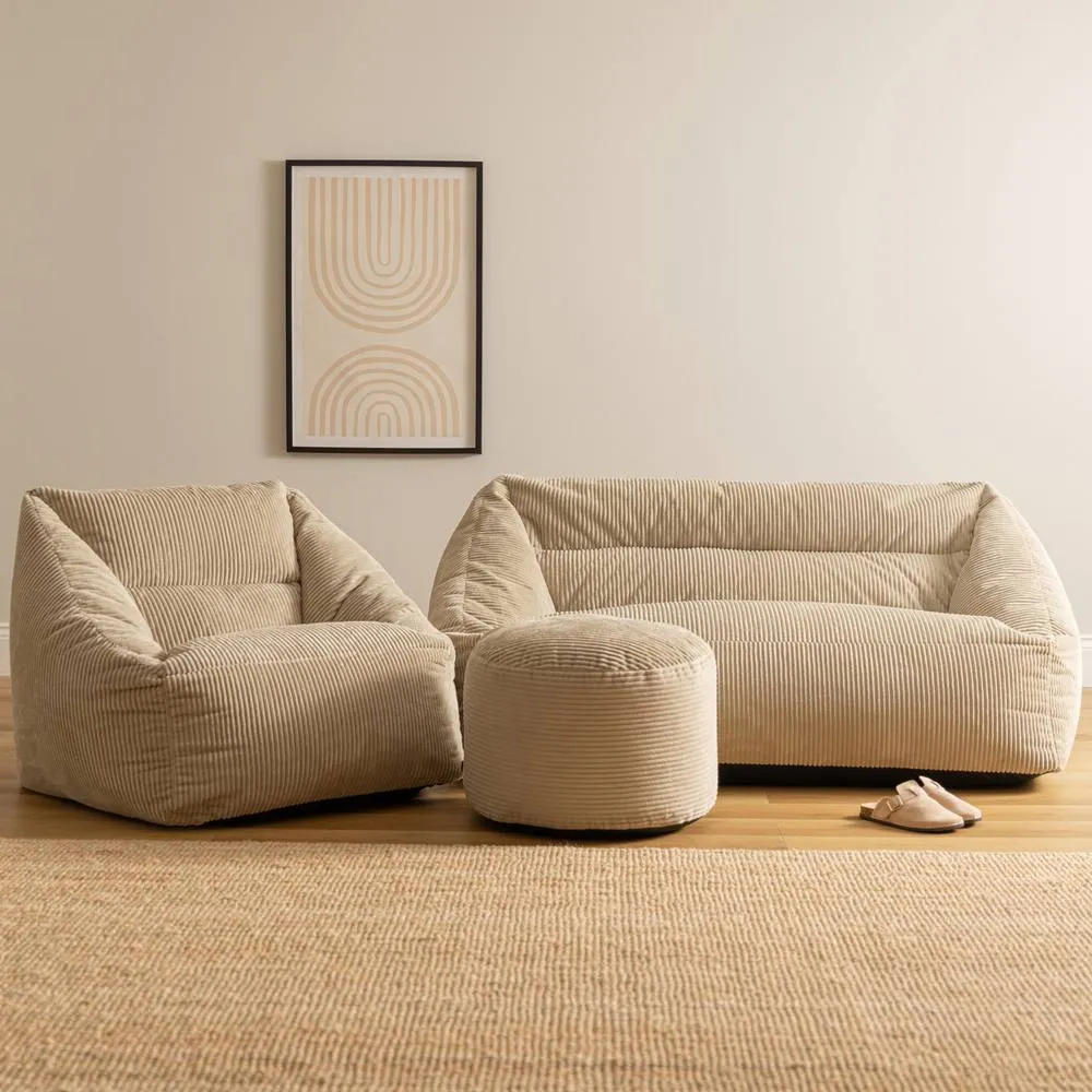 icon Sofa, Armchair & Footstool Bundle, Jumbo Cord in Stone