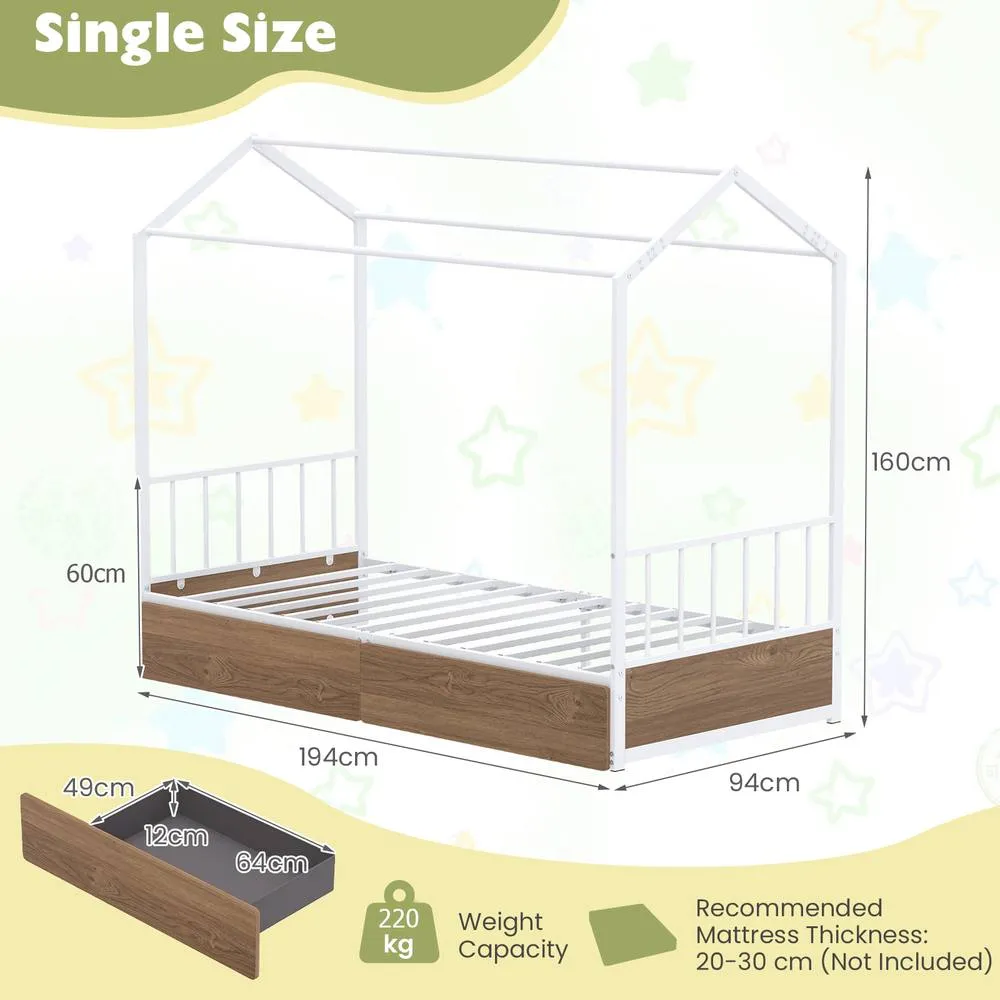 Costway Single Size Bed Frame w/2 Drawers Platform Bed w/Headboard & Footboard 2