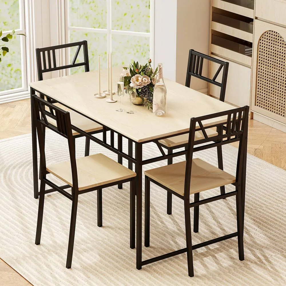 Costway 5 Pcs Dining Table Set Industrial-Style Kitchen Table & 4 Chairs in Natural