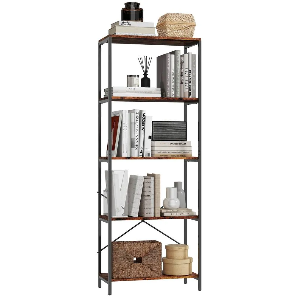 HOMCOM Industrial Bookshelf, Freestanding Bookcase, Rustic Brown & Black 2