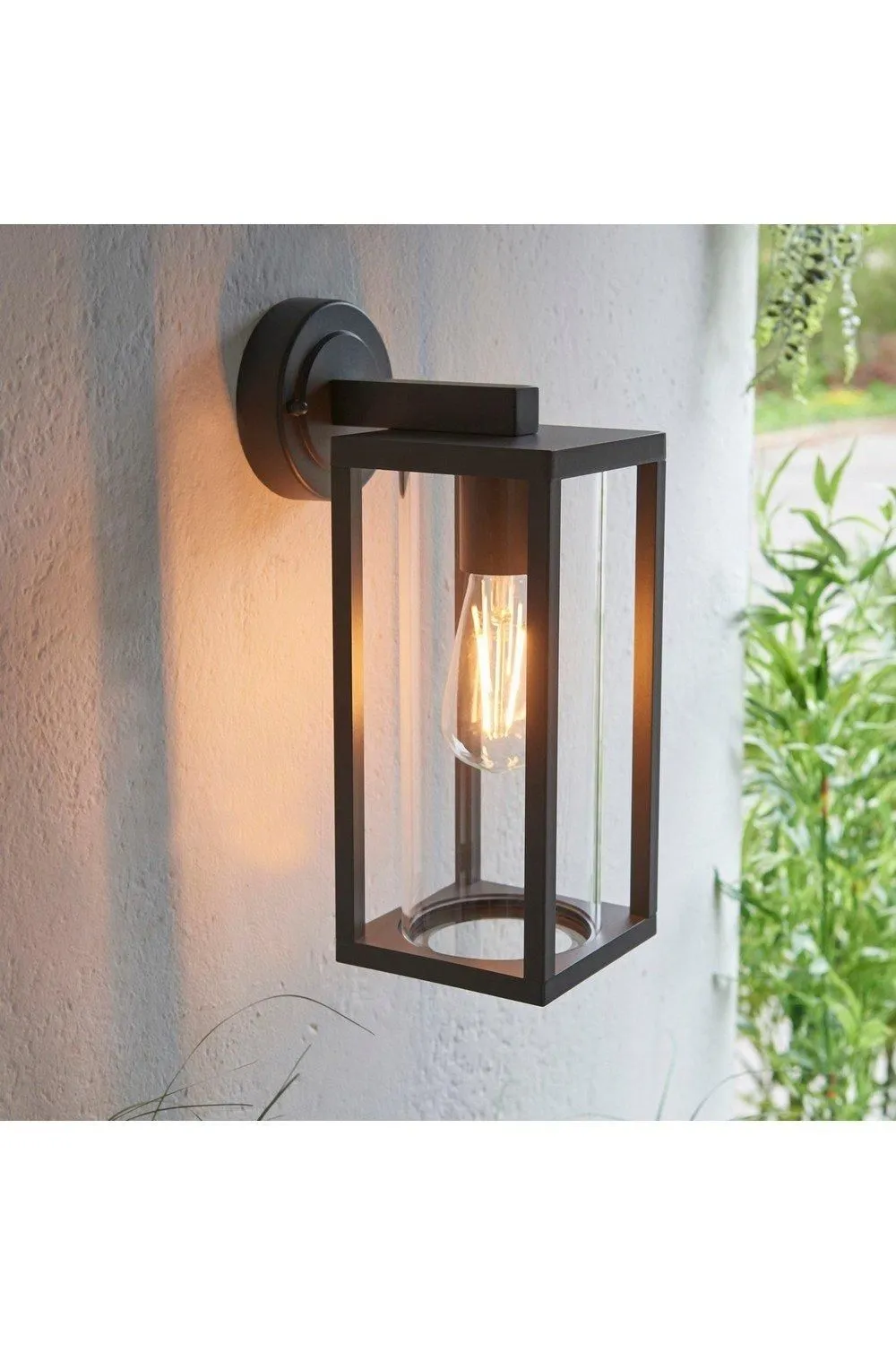 Netlighting Hamden Modern Exterior Wall Light Textured Black Clear Glass Diffuser IP44 6