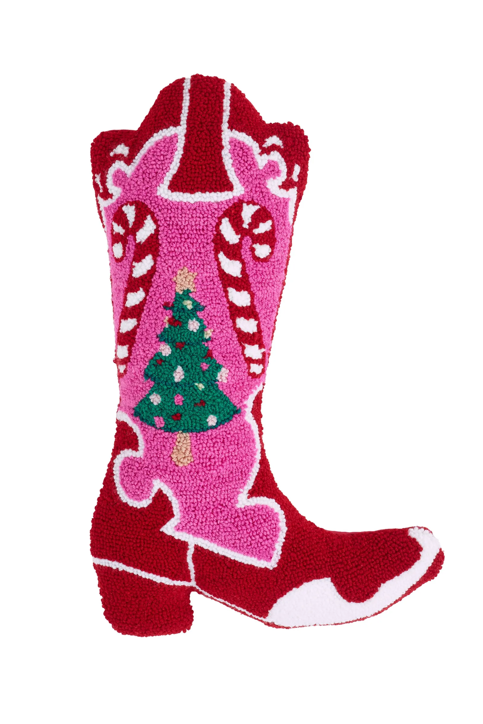 Catherine Lansfield 'Santa's Howdy Christmas' Boot Boucle 3D Shaped Cushion in Pink 3