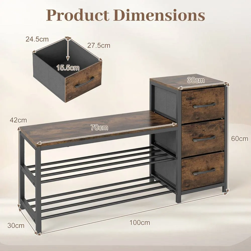 Costway Modern Shoe Bench 3Tier Shoe Rack Shoe Storage Organizer for Entryway in Brown 2
