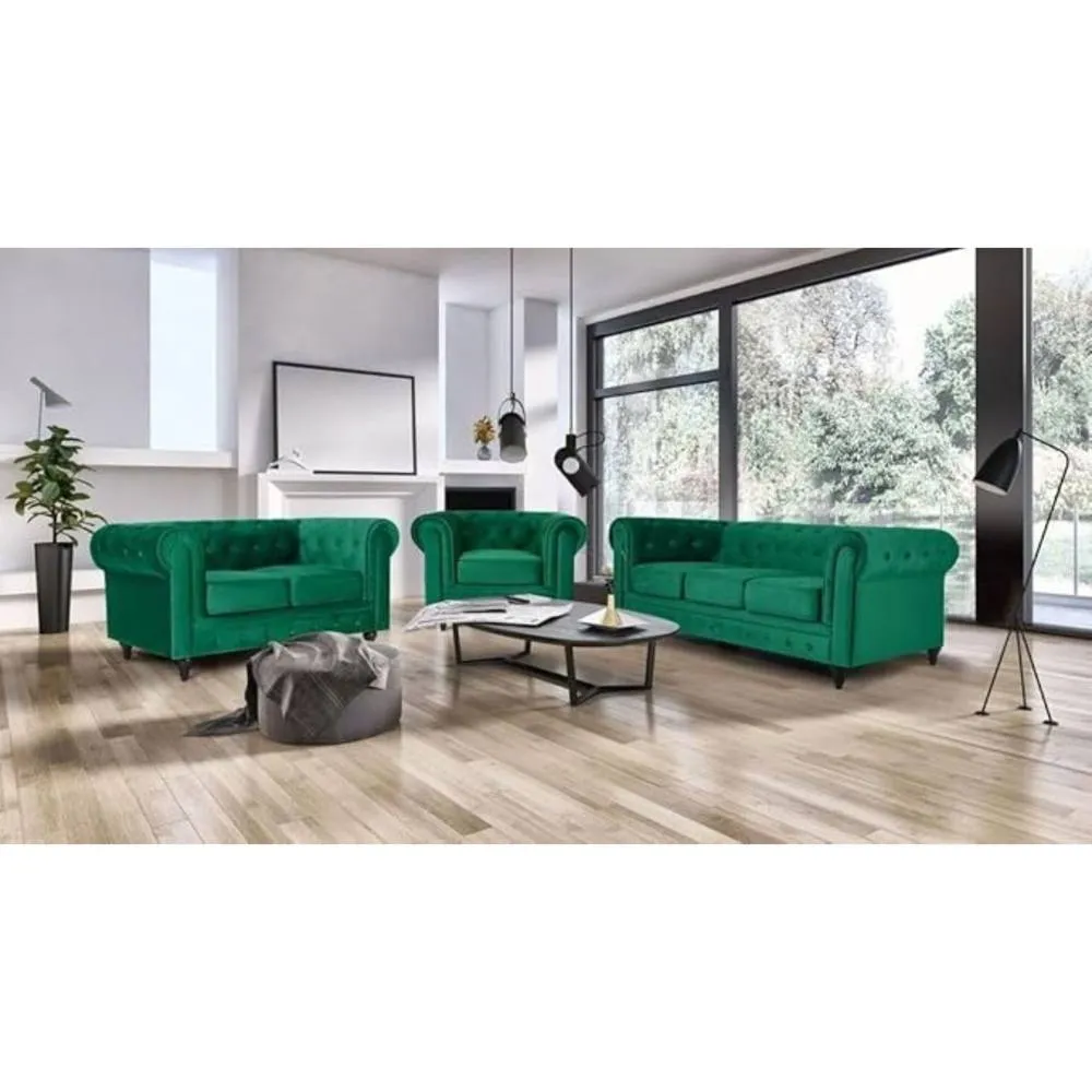 Bliss Furniture Velvet Chesterfield Sofa Suite Armchair 2 & 3 in Green