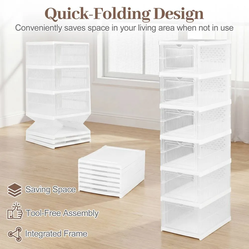 Costway 6-Tier Shoe Organizer Set of 2 Folding Plastic Sneaker Storage Boxes in White 5