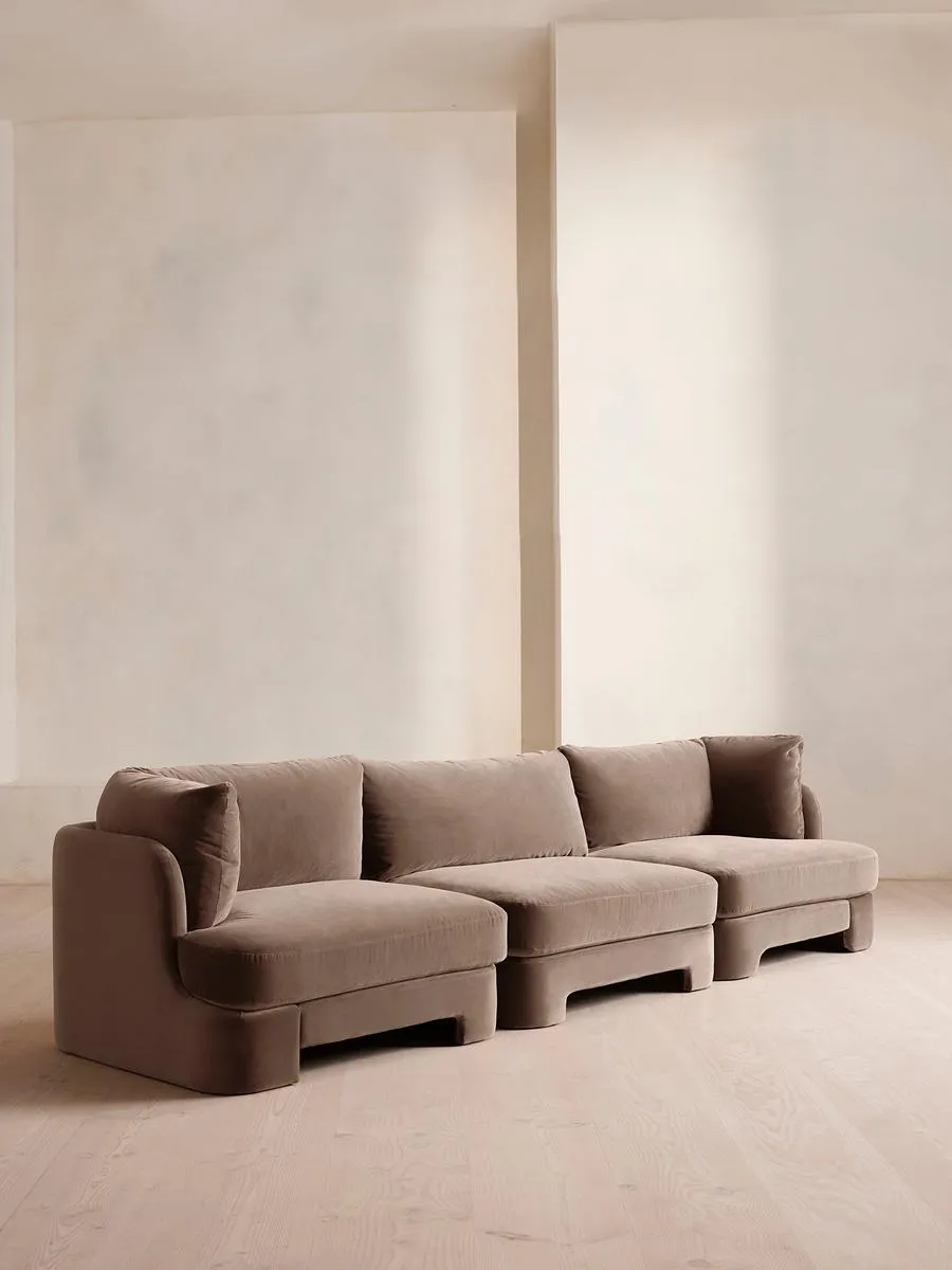 Odell Modular Sofa, Four Seater, Velvet, Taupe