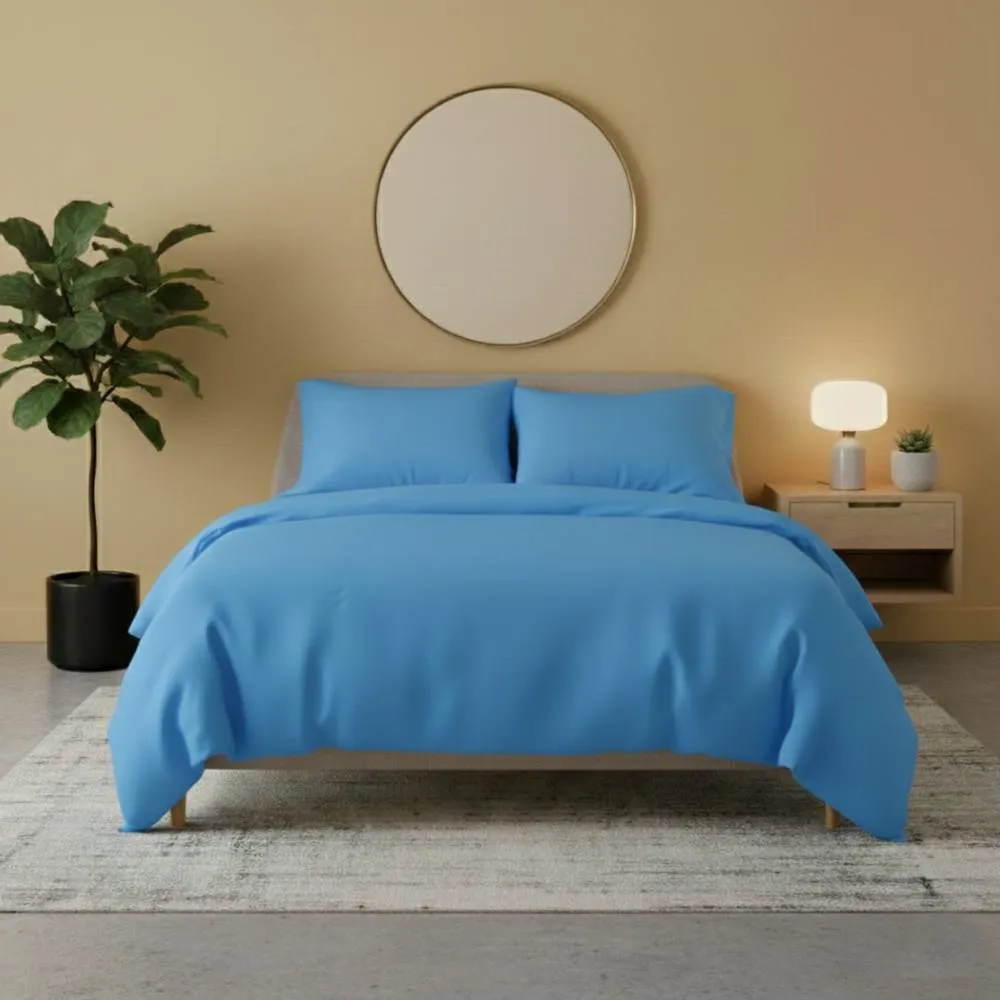 Snug City Flannelette Cotton Duvet Cover Set Soft Brushed Warm Bedding Set in Blue