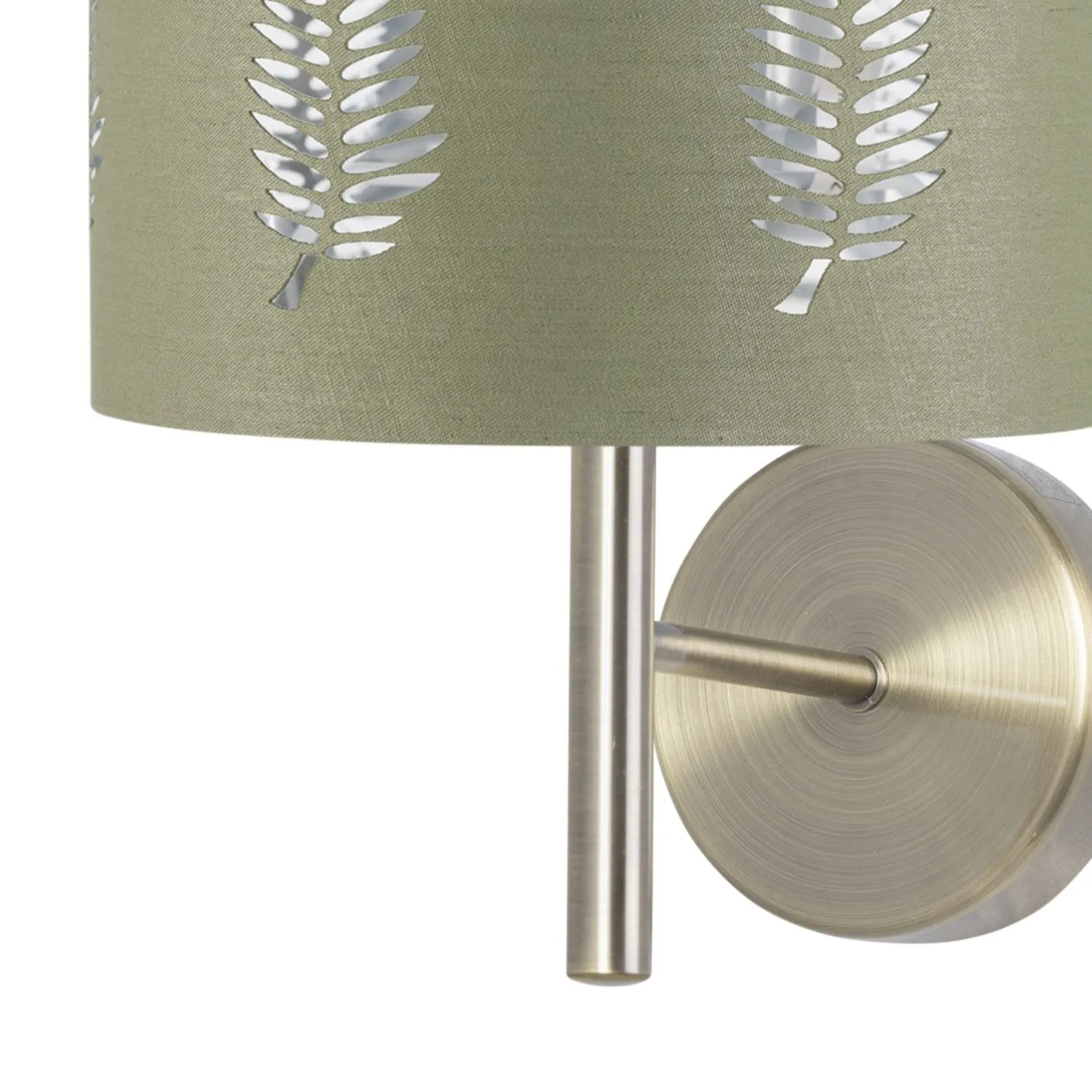 First Choice Lighting Set of 2 Brea - Antique Brass Wall Lights with Sage Green Fern Shades in Gold 3