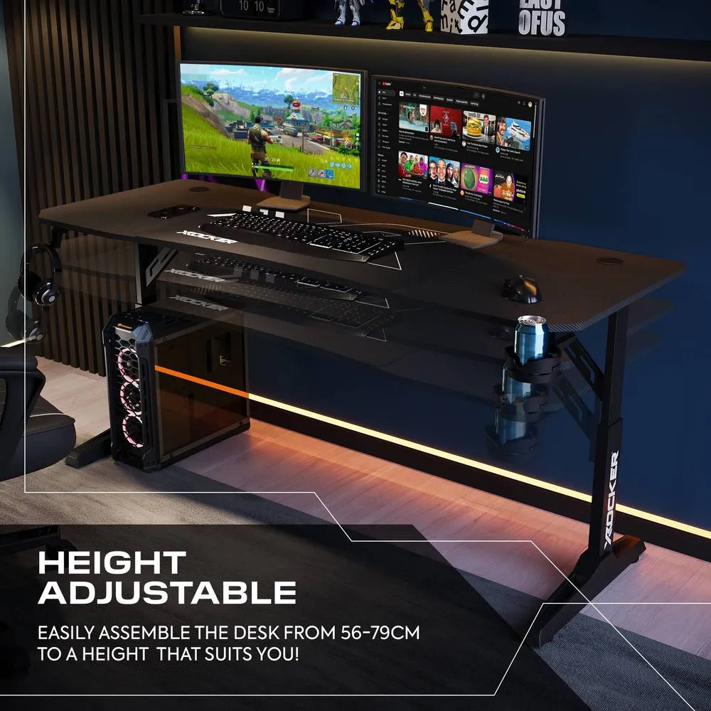 X Rocker Cougar XL 160cm Height Adjustable Gaming Desk with Mousepad - Black 4