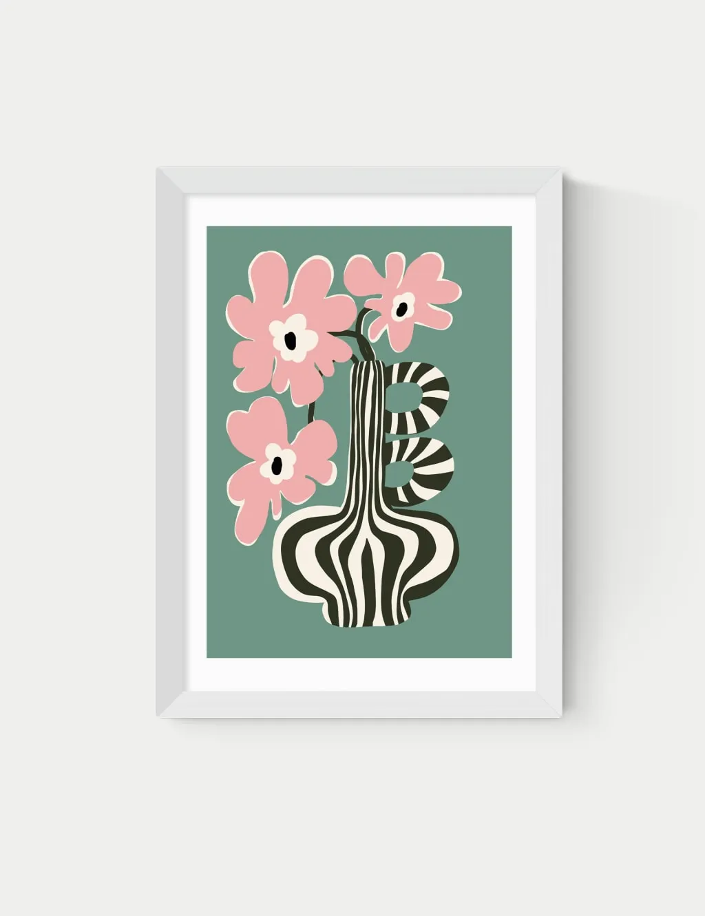 East End Prints Floral Stripe Framed Art White