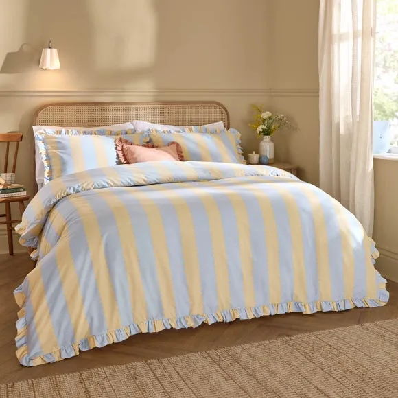 Wylder Nature Birdie Stripe Polycotton Duvet Cover & Pillowcase Set 1