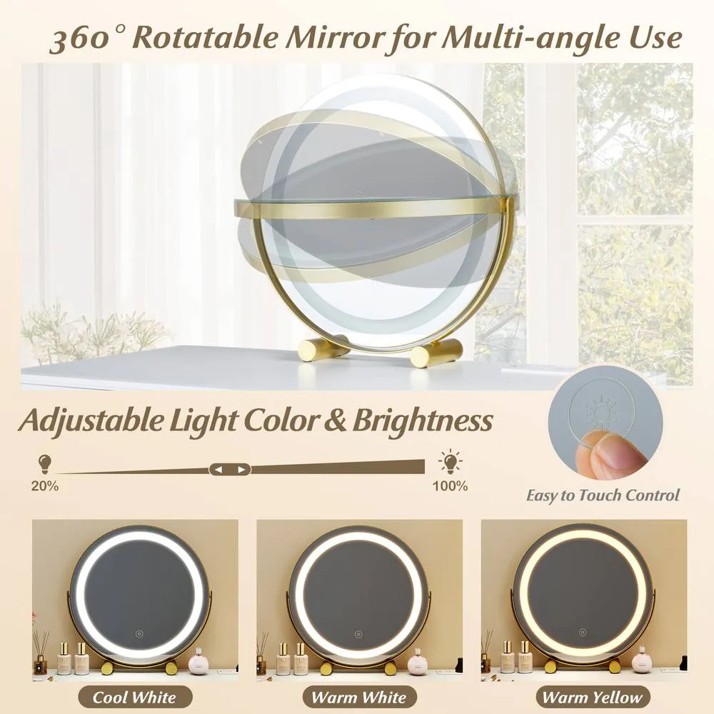 Costway Makeup Vanity Desk Modern Dressing Table Set w/Mirror & Lights-White in White 6