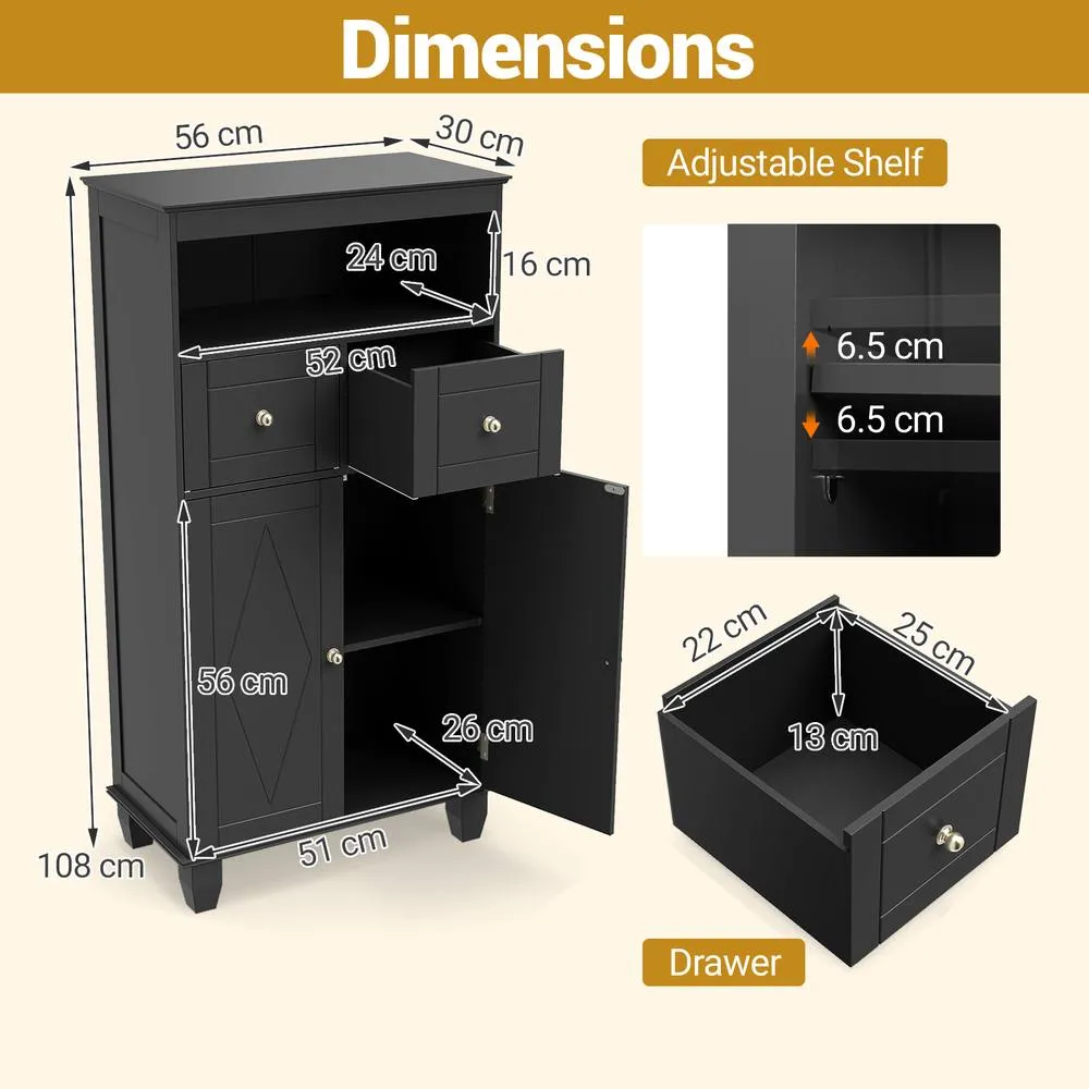 Costway Bathroom Floor Storage Cabinet Modern Storage Organizer w/Drawers in Black 2