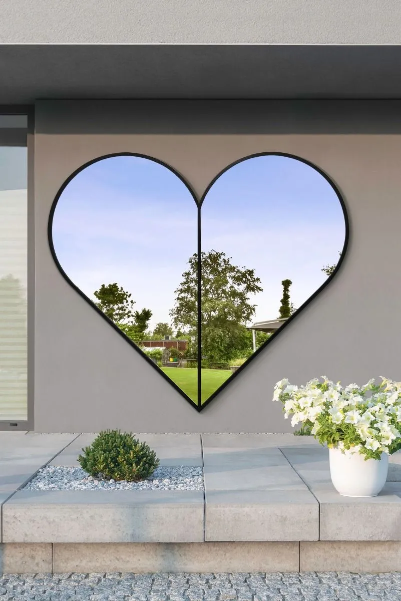 MirrorOutlet Black Metal Framed Heart Shaped Wall Garden Mirror (180CM X 180CM)