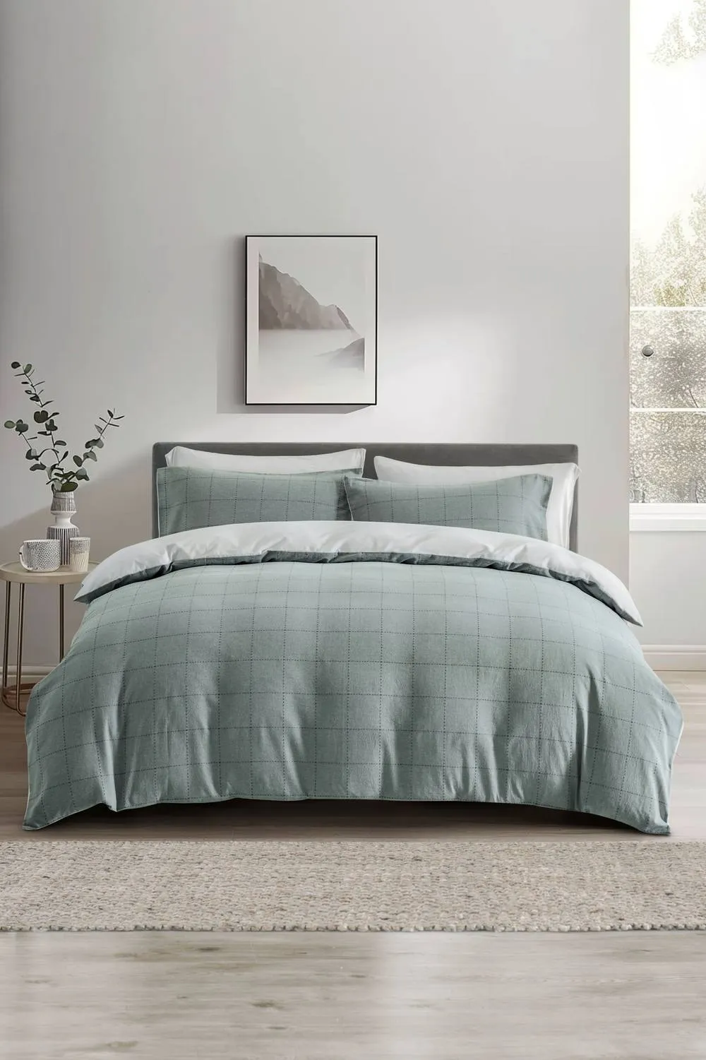 The Linen Consultancy Lazy Linens Soft Squares Duvet Cover Set in Light Blue