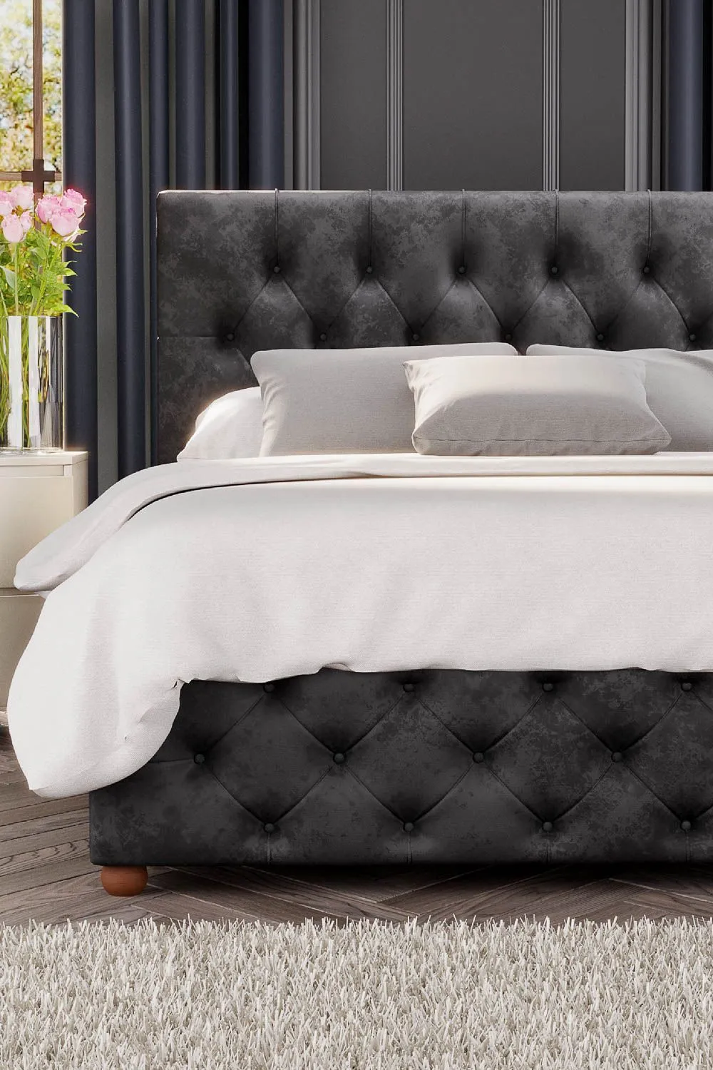 Laurence Llewelyn-Bowen Luna Ottoman Storage Bed in Mirazzi Velvet Fabric, Custom Made in Black 4