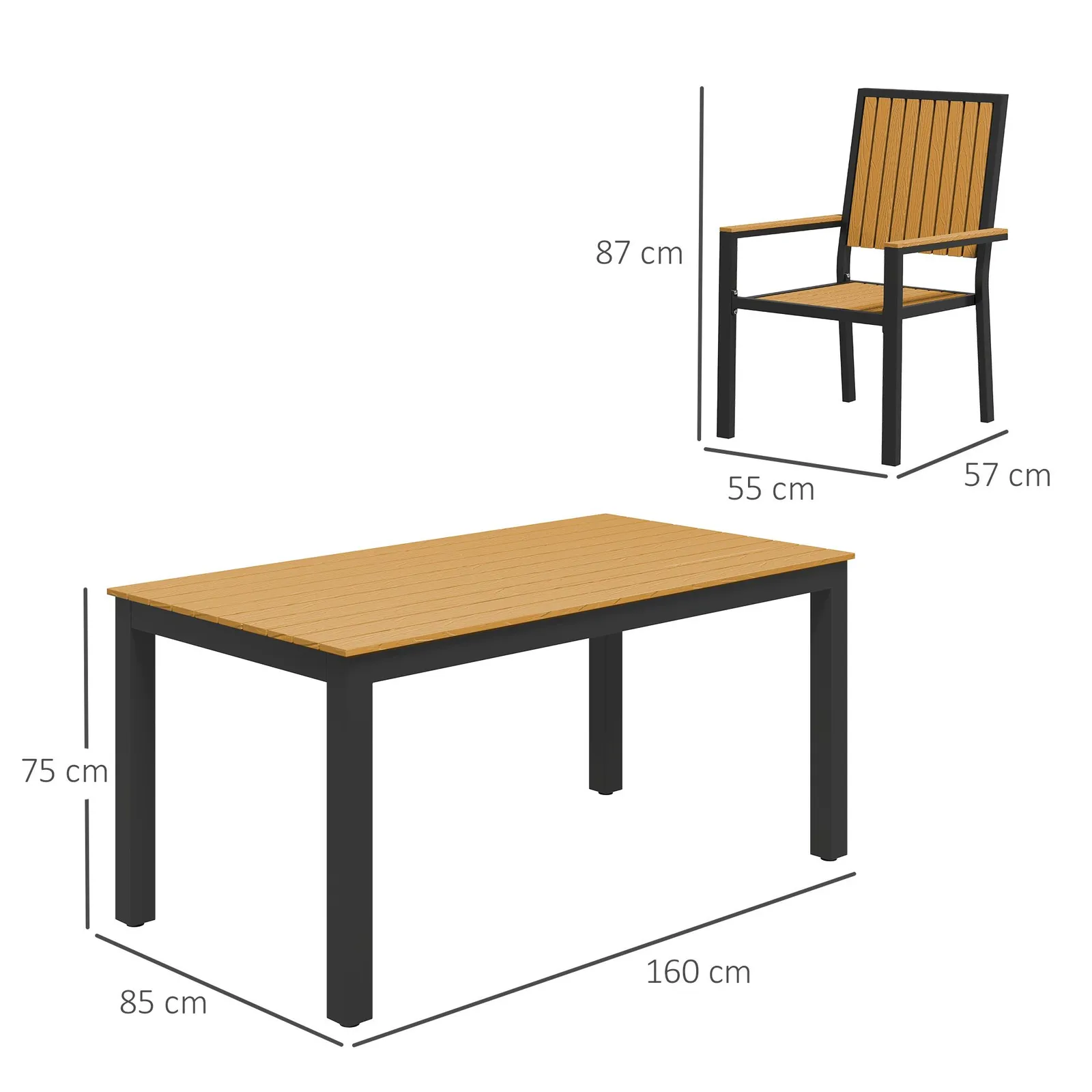 OUTSUNNY 6 Seater Aluminium Garden Dining Set with Stackable Chairs in Natural 3