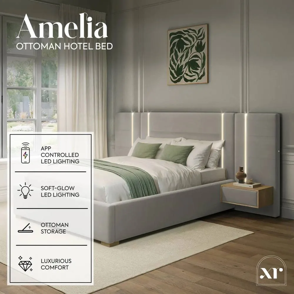 X Rocker Amelia Ottoman Hotel Bed with App-Controlled LED Lights & Bedsides in Grey 2