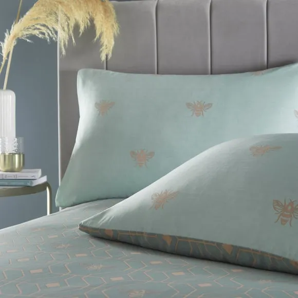 Furn. Bee Deco Geometric Single Duvet Cover Set, Green 3