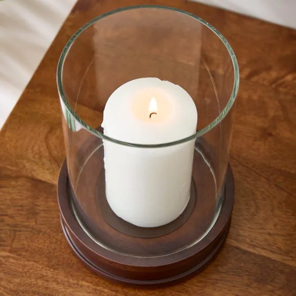Turned Dark Mango Wood & Glass Hurricane Candle Holder 2