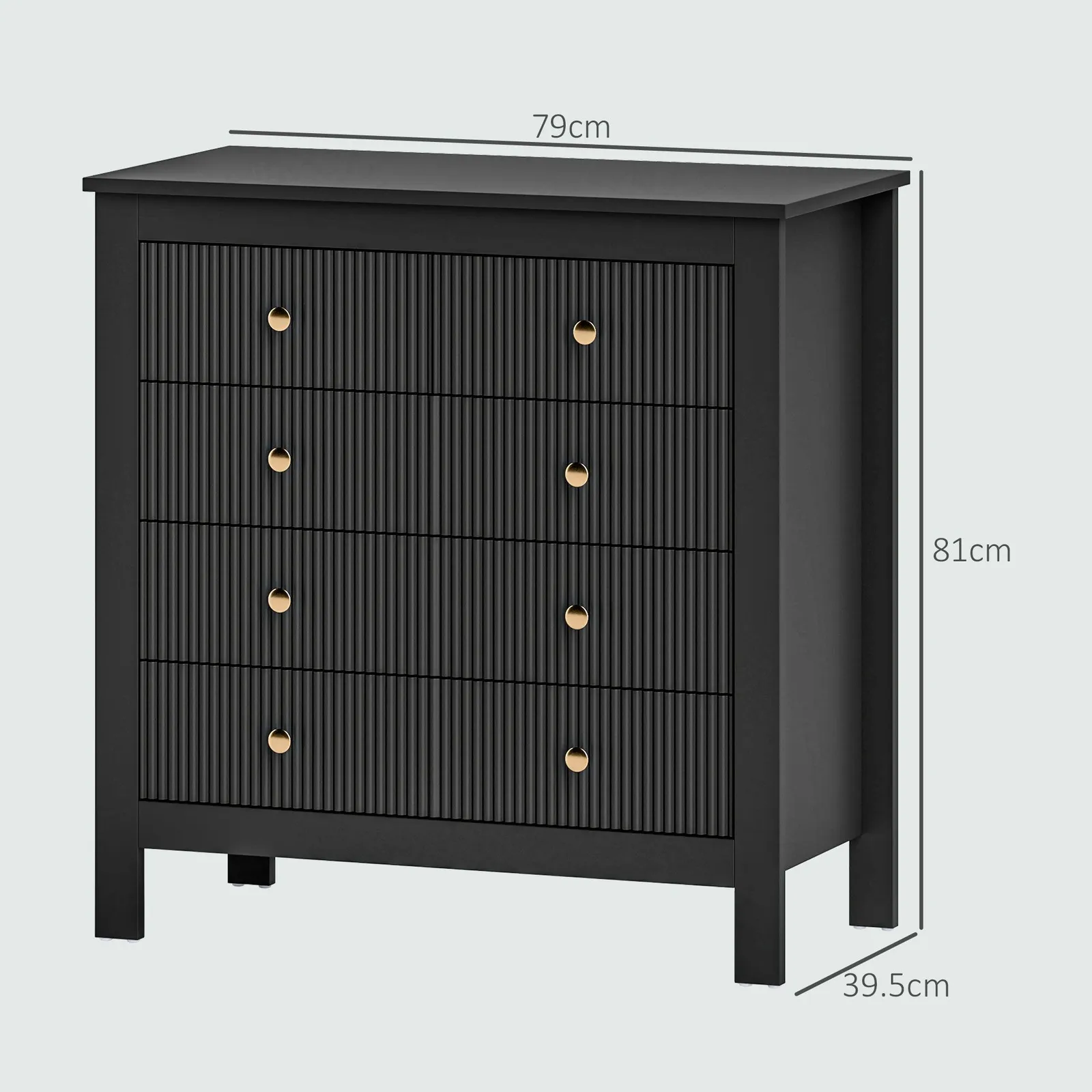 HOMCOM Fluted Bedroom Chest of Drawers w/ 5 Drawers Gold Tone Handles in Black 3