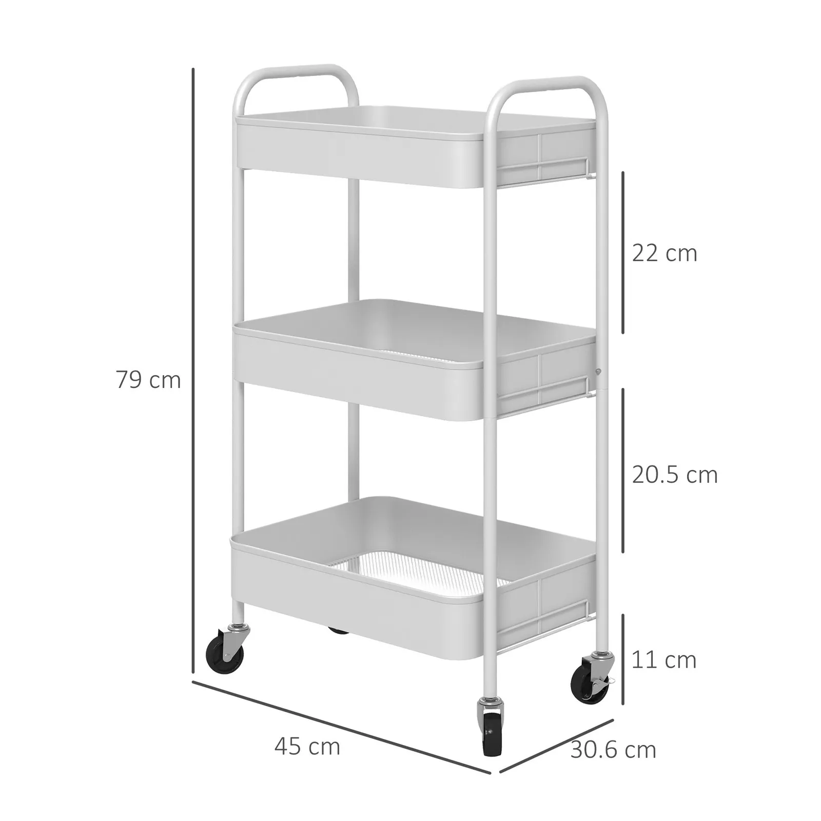 HOMCOM 3 Tier Rolling Utility Cart with 3 Mesh Basket, White 3