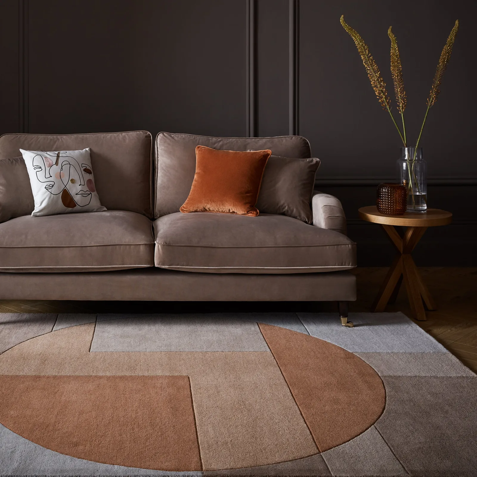 Kin Geometric Wool Rug Brown and Grey