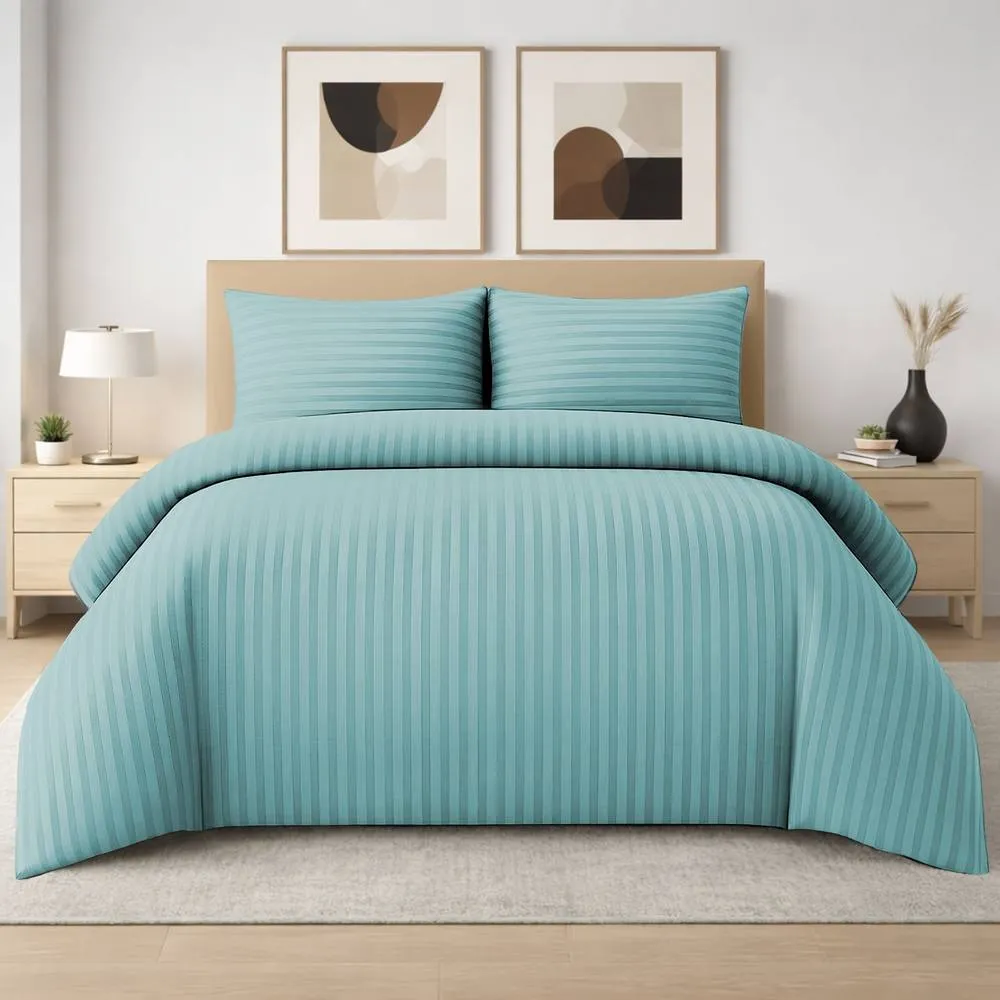 Grace 4 Pack Duvet Cover Set Modern Stripe Design Bedding Sets in Light Green