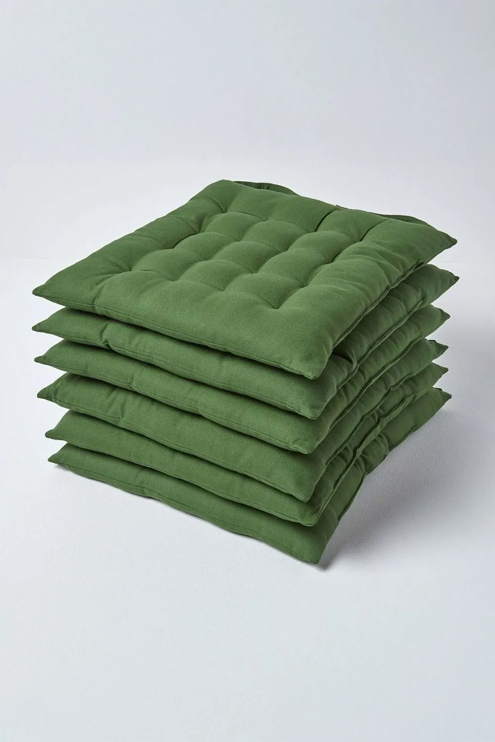 Homescapes 6 Pack Seat Pads Luxury 100% Cotton Indoor Outdoor Garden Cushion, 40cm in Dark Olive 1
