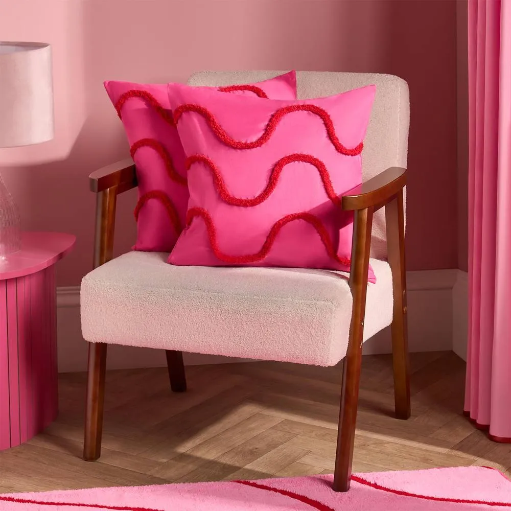 OHS 2 x Tufted Wave Cushion Cover Luxury Modern in Bright Pink
