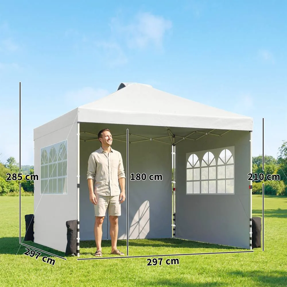 OUTSUNNY Pop Up Canopy Waterproof Height Adjustable 3 x 3 (m) in White 3