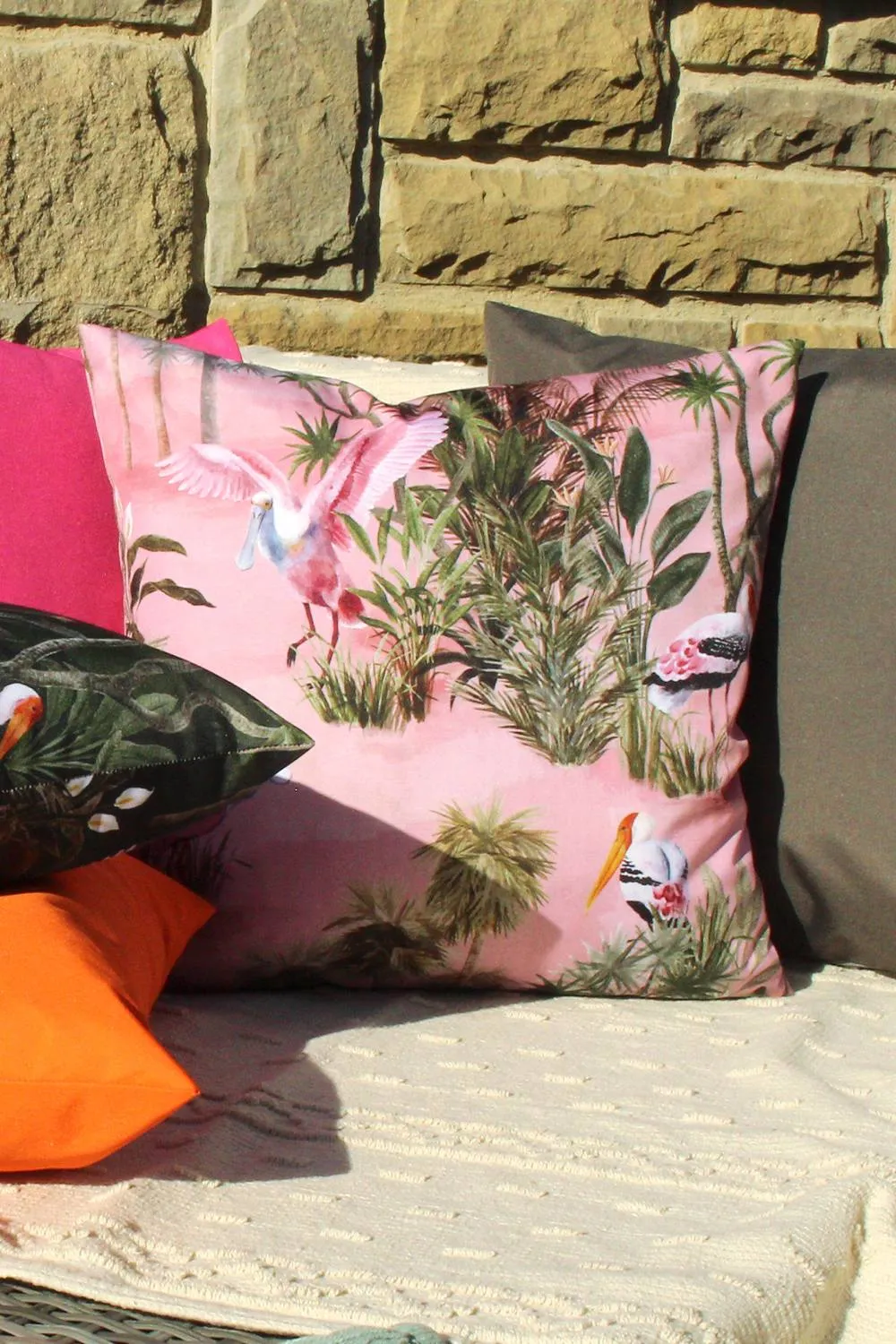 Paoletti Platalea Tropical Water & UV Resistant Outdoor Cushion in Pink 4
