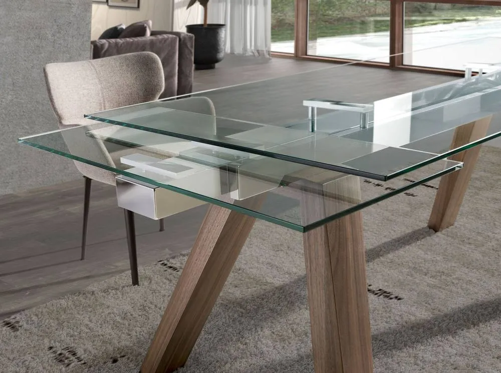 Angel Cerda Rectangular Extending Dining Table, Tempered Glass in Brown 5