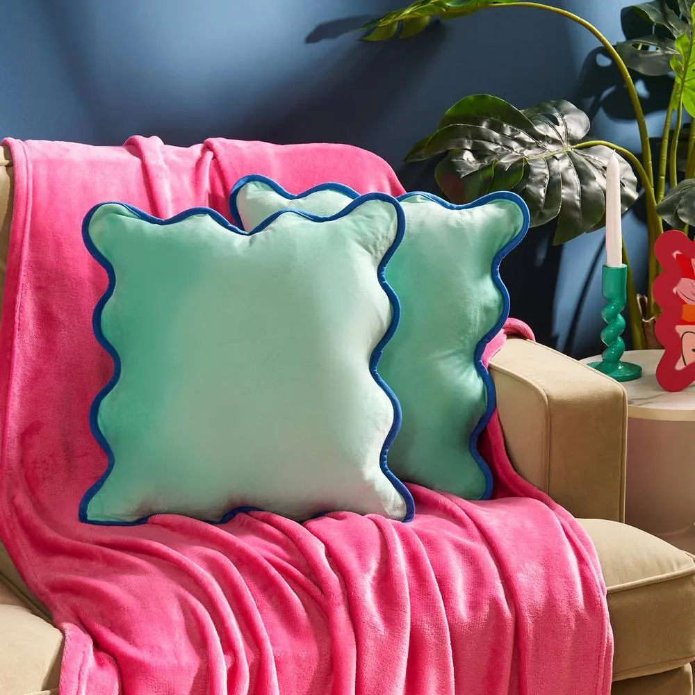 OHS 2 x Scallop Edge Matte Velvet Cushion Covers Home Décor in Aqua