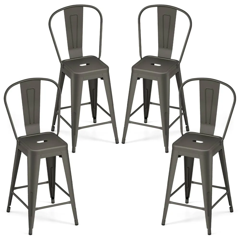 Costway 62 cm Counter Height Barstools with Backrests & Footrests in Grey 1