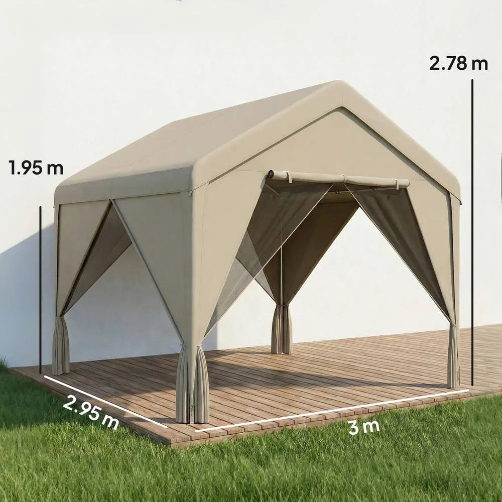 OUTSUNNY 3 x 3 m Outdoor Patio Gazebo with Netting & Curtains, Khaki 3