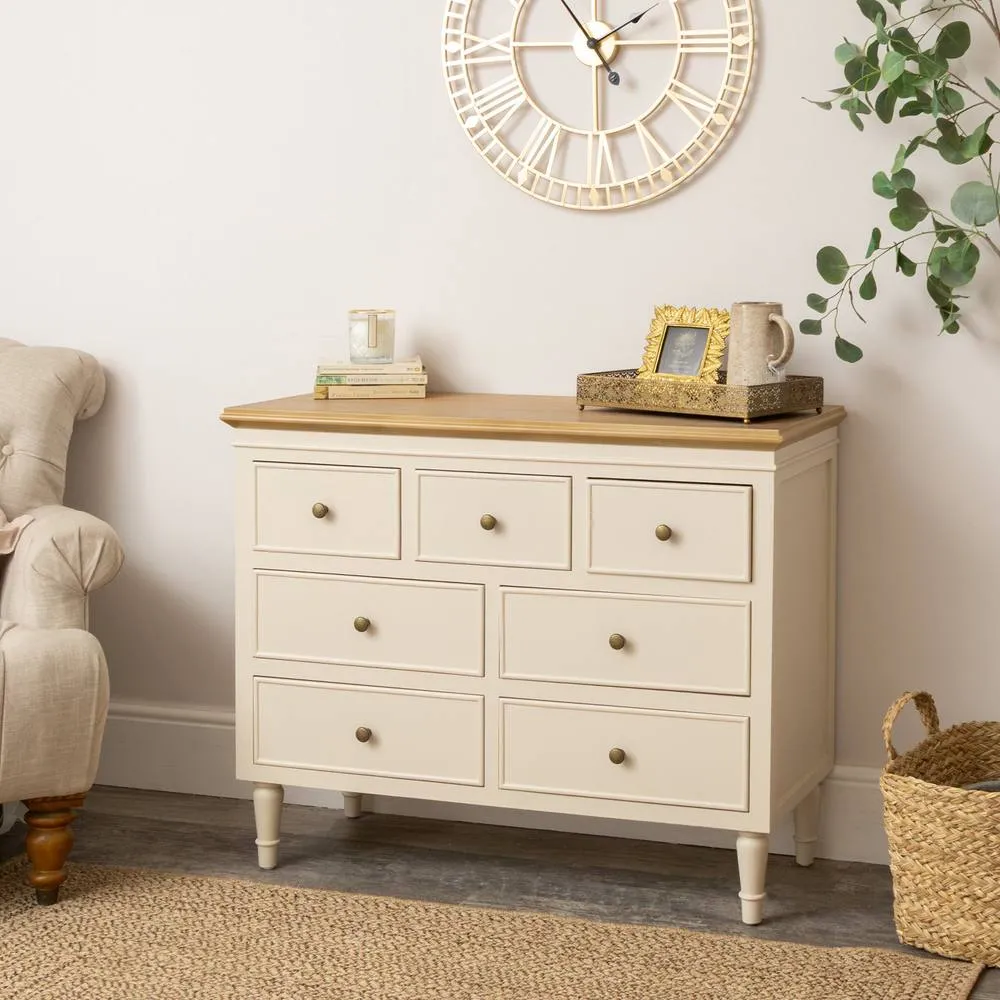 Melody Maison Taupe & Wooden 7 Drawer Chest Of Drawers - Claudia Range in Cream