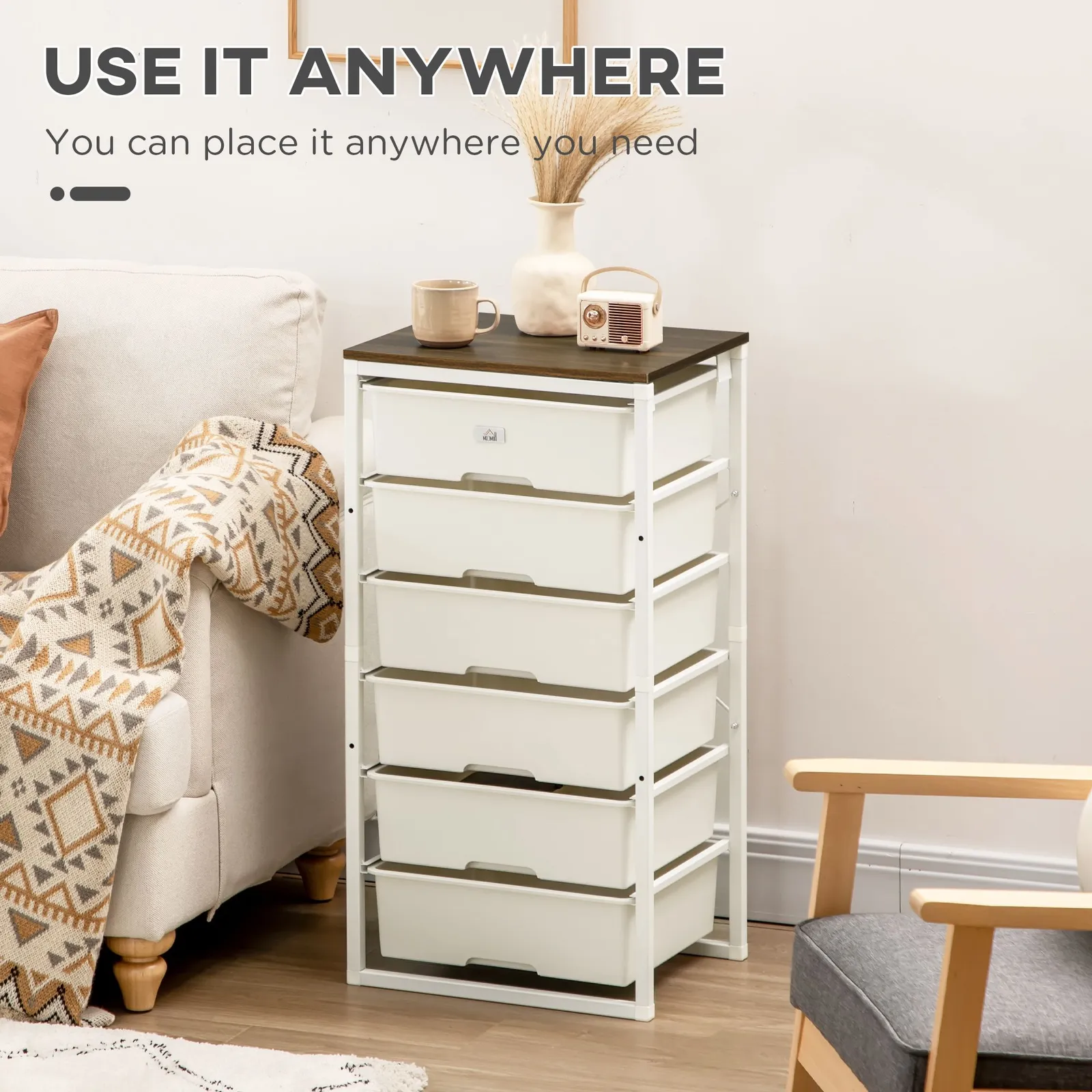 HOMCOM Chest of Drawers 6 Drawer Dresser Storage Cabinet Bedroom Living Room in White 4