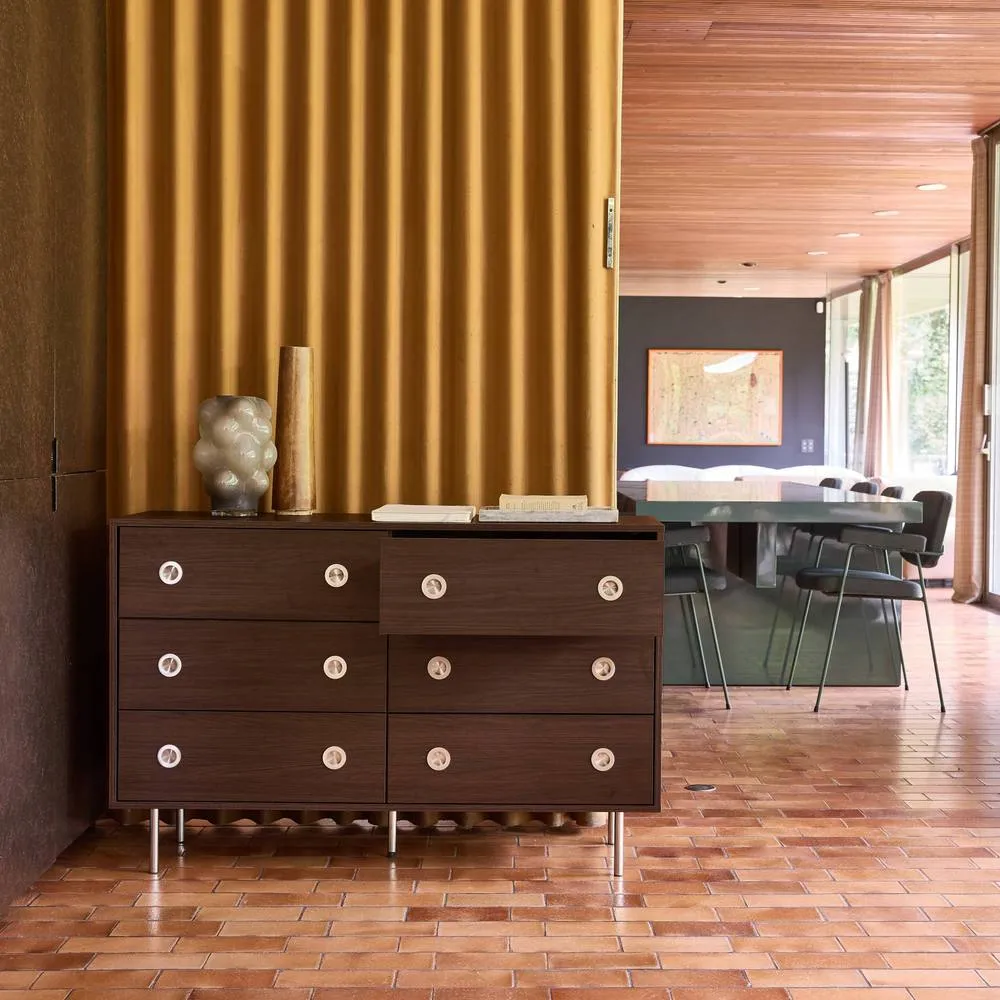 sweeek Vintage dresser with wood decor & stainless steel, 6 drawers in Dark Brown 4