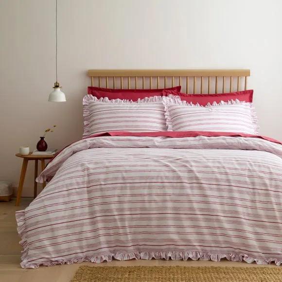 Ashley Frilled Stripe 100% Cotton Duvet Cover & Pillowcase Set 1