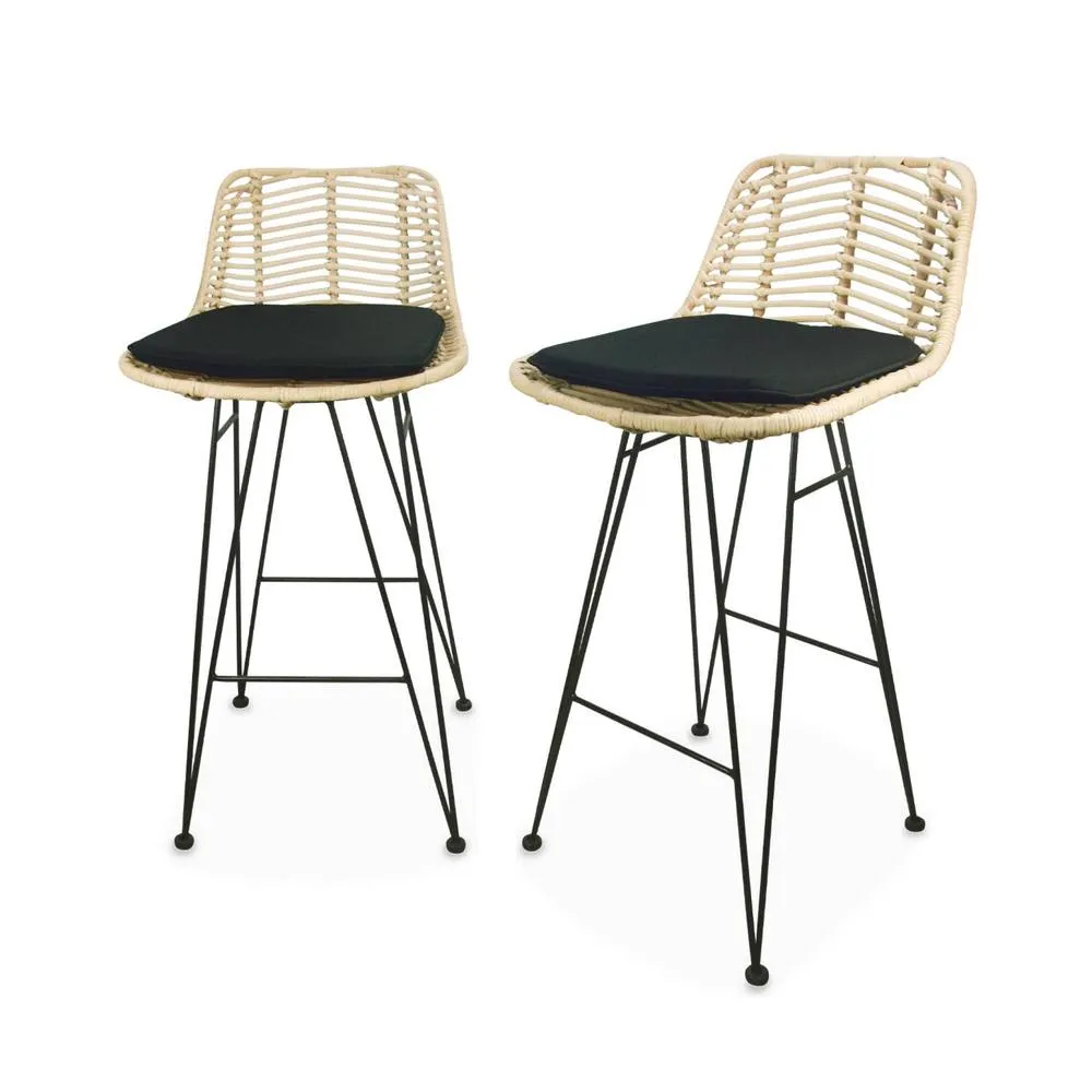 sweeek Pair of rattan bar stools 67cm in Black 2