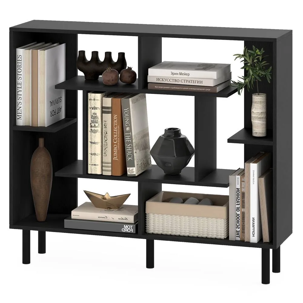 Costway Modern Geometric Bookcase Wooden Open Bookshelf Display Shelves in Black 3