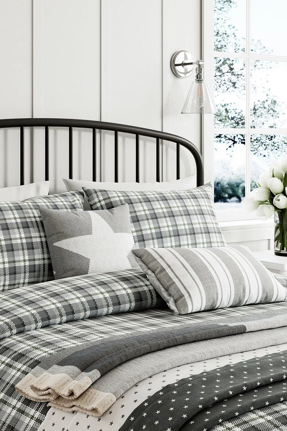 Helena Springfield 'Cosy Check' Brushed Cotton Duvet Cover Set in Grey 2