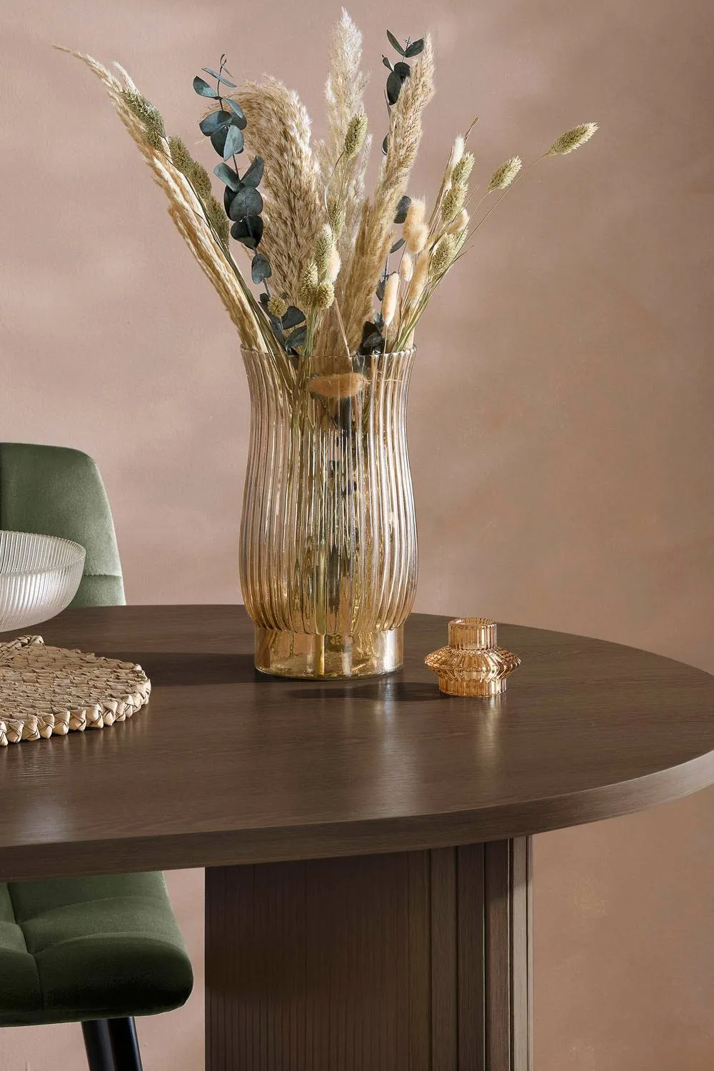 Birlea Axel Oval Fluted Dining Table With 2 Chairs & Bench in Brown 2