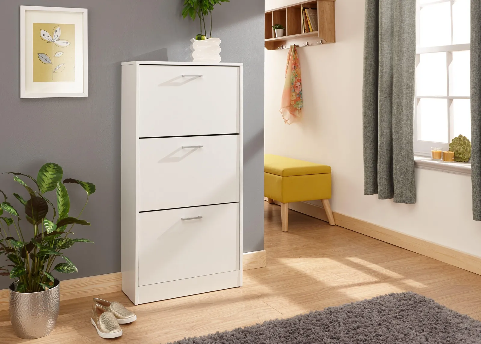 GFW Stirling Three Tier Shoe Cabinet in White