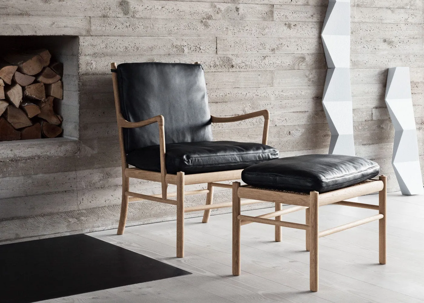 Carl Hansen & Son OW149F Colonial Footstool Soaped Oak Upholstered in Thor 301 2
