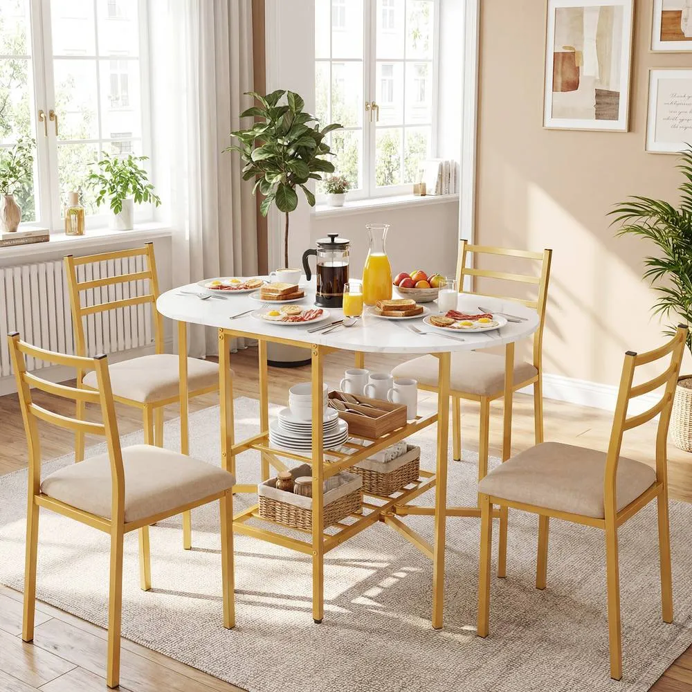 Costway Folding Kitchen Dining Table Oval Dining Table w/2 Folding Side Panels in White 5