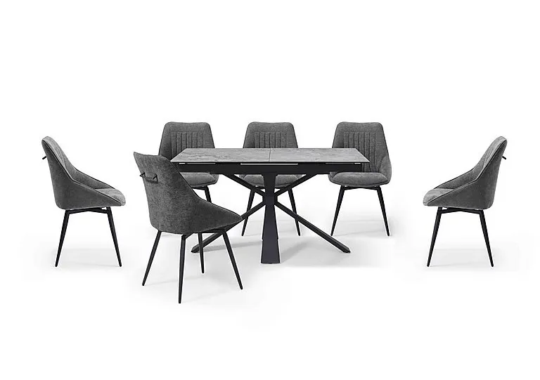 Crete Small Extending Dining Table and 6 Swivel Chairs - Dark Grey